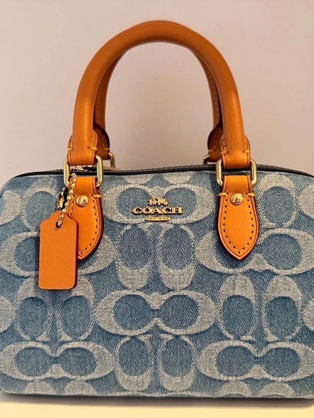 Coach Mini Rowan Crossbody Bag in Signature Denim Signature Denim Blue & Brown